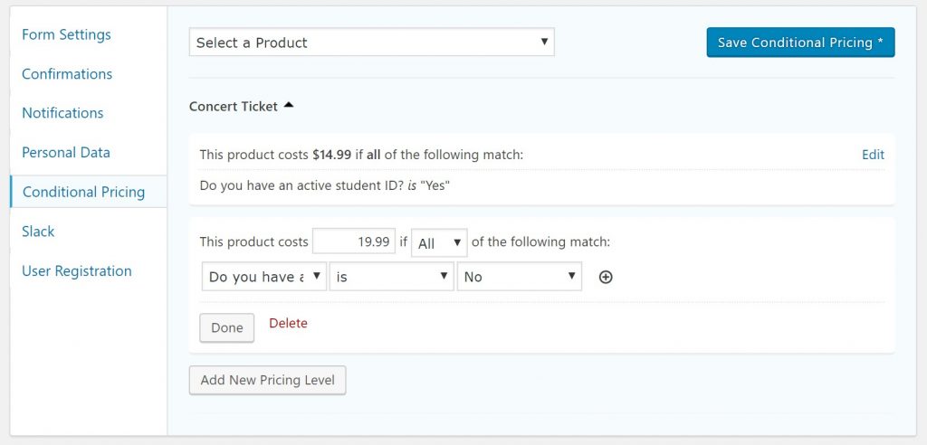Conditional pricing rules