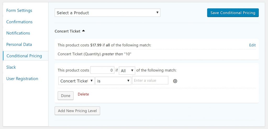 Conditional quantity