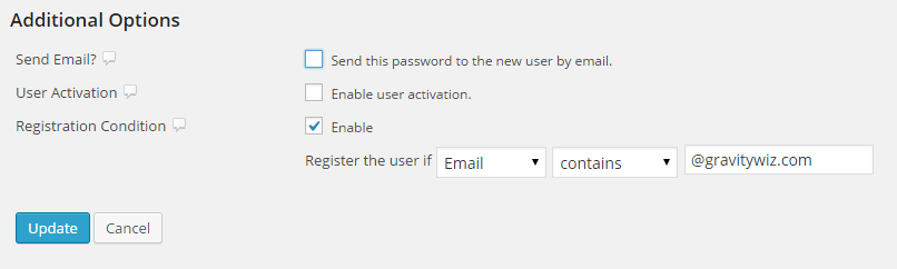 Gravity Forms User Registration Condition
