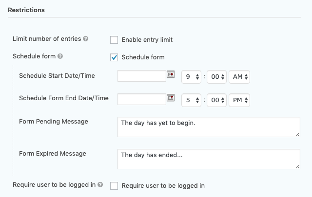 Daily Form Schedule configuration