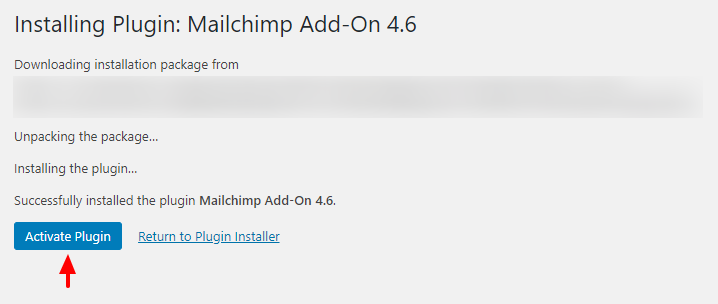 activating official mailchimp addon