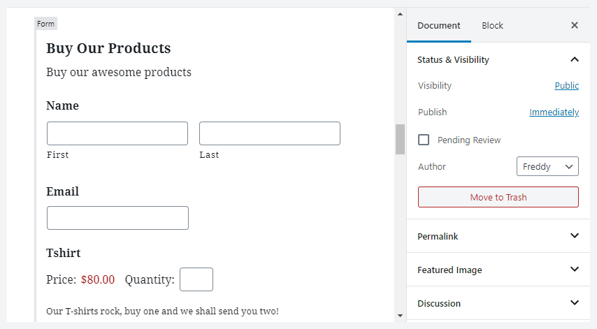 gravity form in block editor