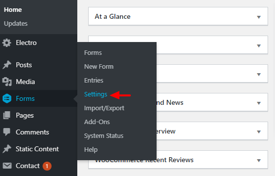 gravity form settings