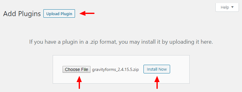 installing the gravity forms plugin