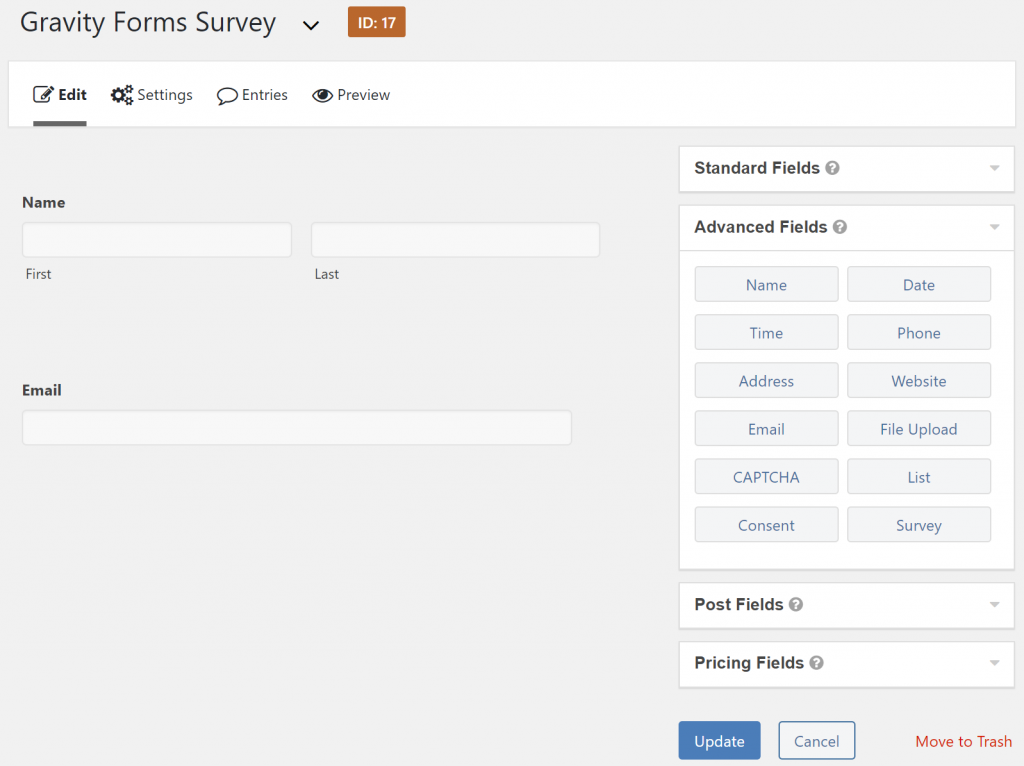 Example of basic form fields