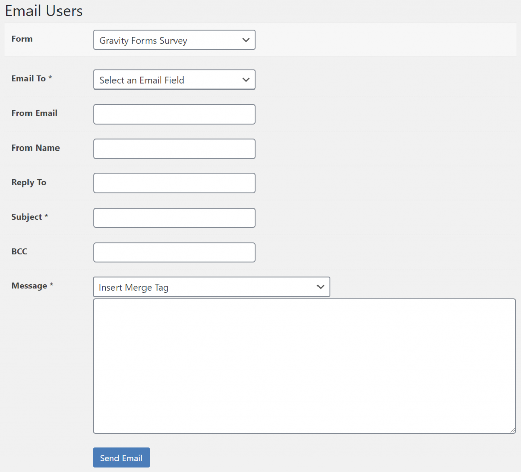 Send an email to Gravity Forms survey takers