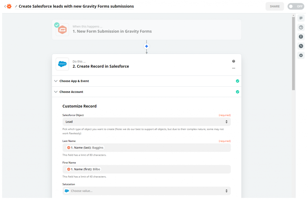 Map fields in Zapier