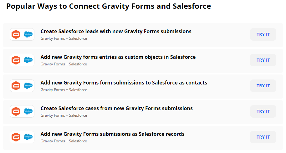 Gravity Forms Salesforce zaps
