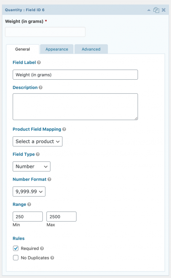 Quantity field