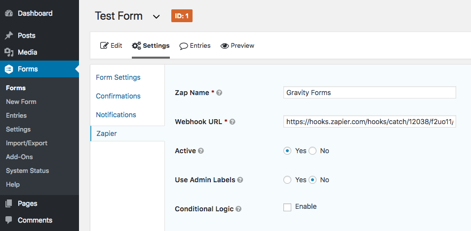 Zapier URL field in Gravity Forms