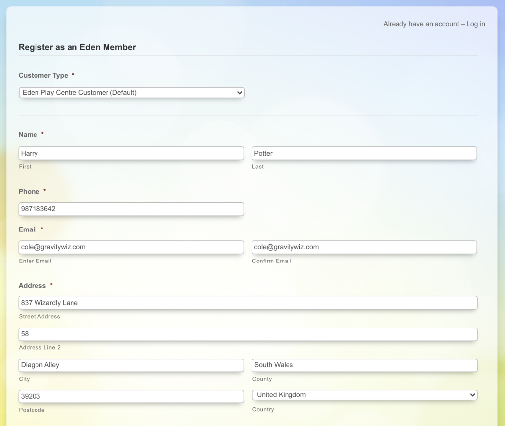 gravity forms booking form for the eden centre