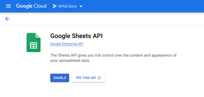 google sheets api setup