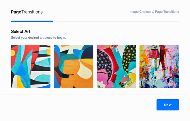 page transitions and image choices integration