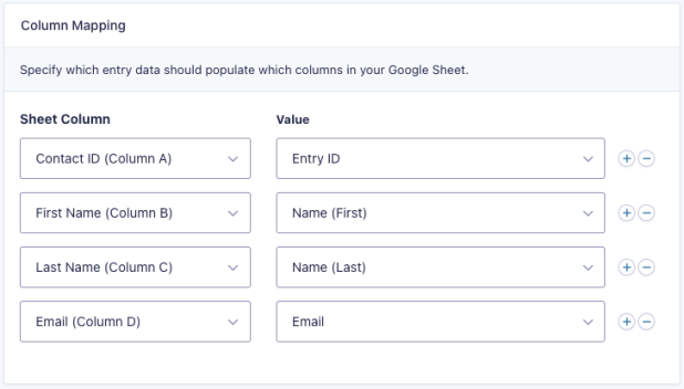 google sheets to gravity forms column mapping