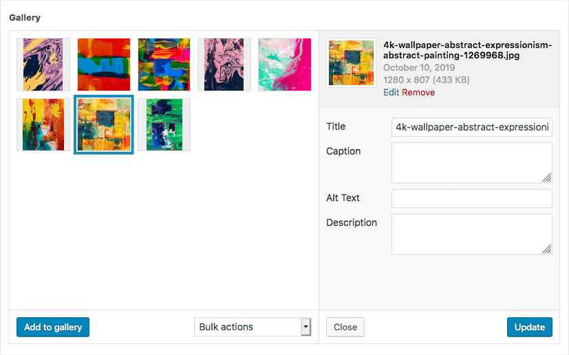 Gallery example. The Gallery field – Advanced Custom fields Addon. ACF image select.