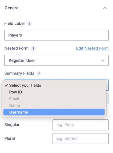 Select Child Form Fields for Nested Form