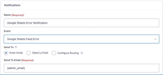 error handling when integrating gravity forms with google sheets