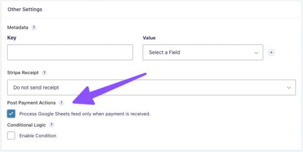 customizing post payment options with gravity forms and google sheets