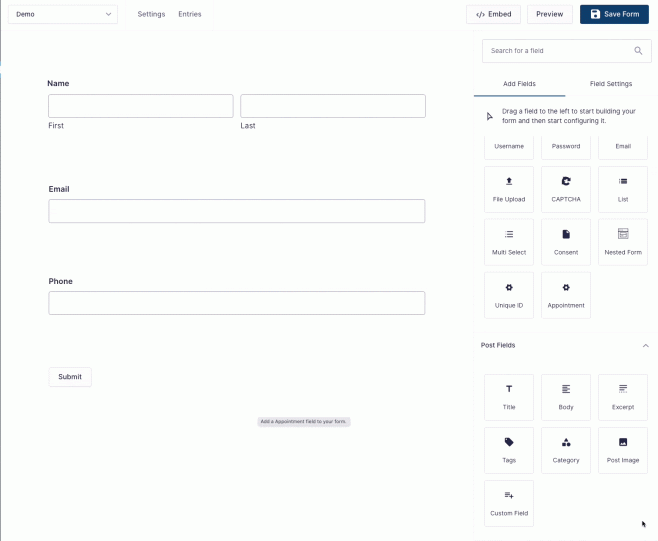 setting simply schedule appointment field in gravity forms