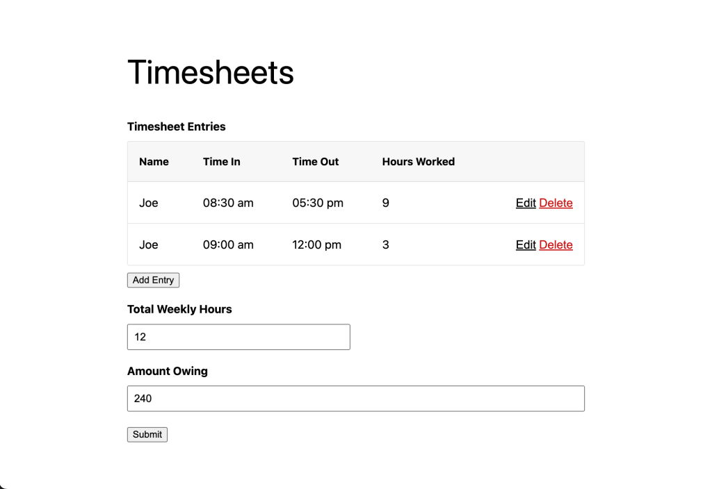 using gravity forms repeaters to create time sheets
