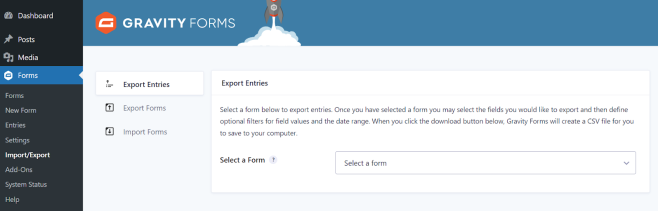 Gravity Forms Import/Export options.