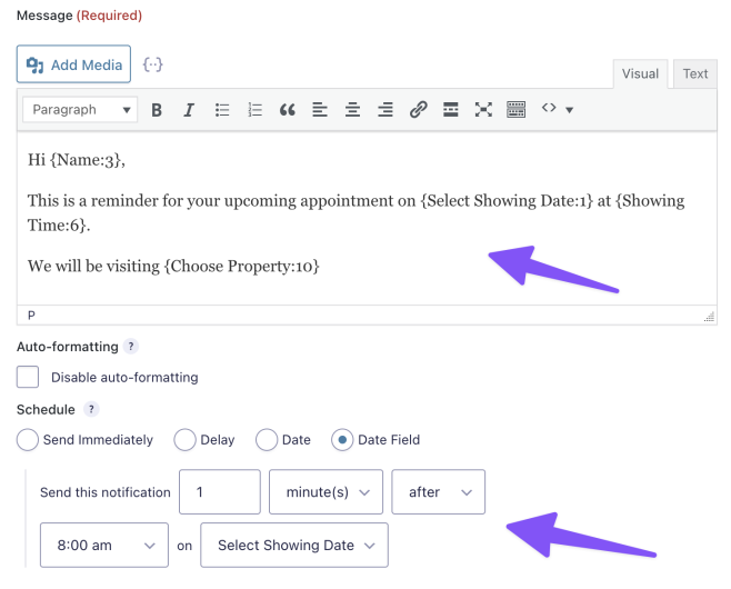 send a form reminder for real estate showings