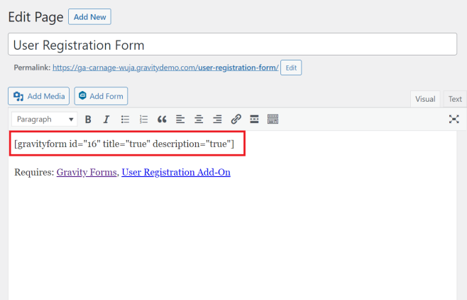 Embedded form in Classic Editor.
