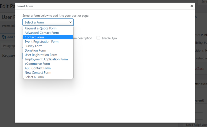 Select which forms to embed in the Classic Editor.