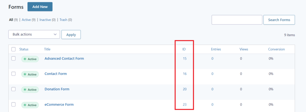 Finding form IDs to generate shortcode from scratch