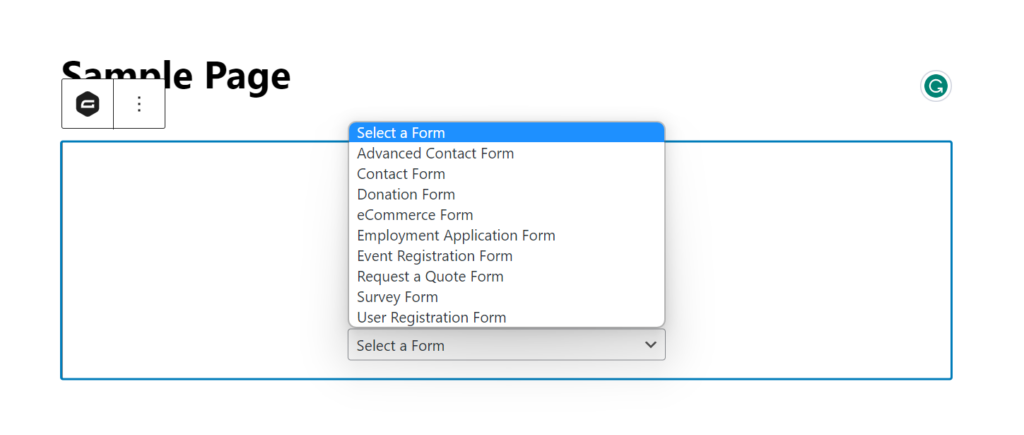 Select form from the dropdown menu