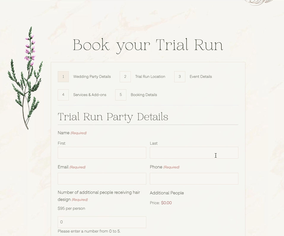 booking a trial run form flow