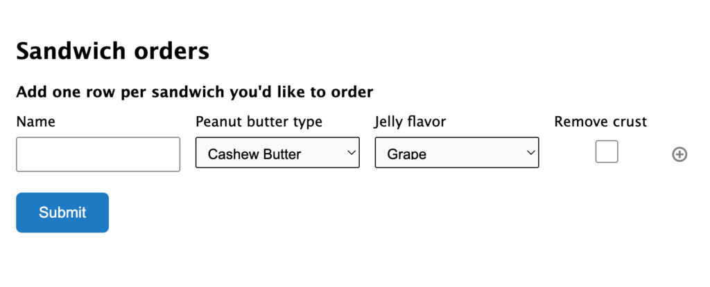 creating a checkbox a user can select if they don't want crust on their sandwich