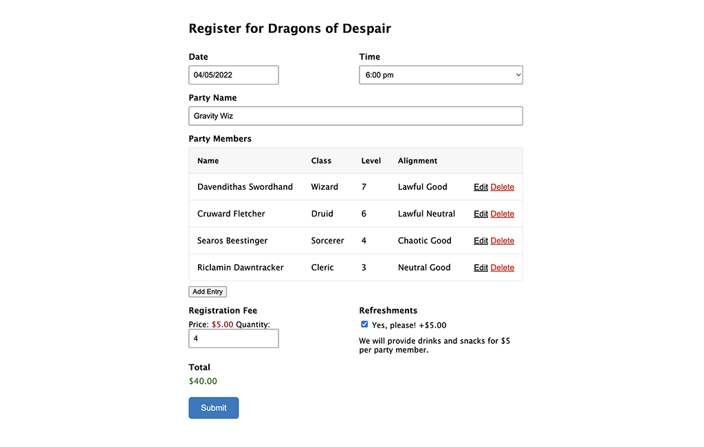 using gravity forms repeater to create an event registration form 