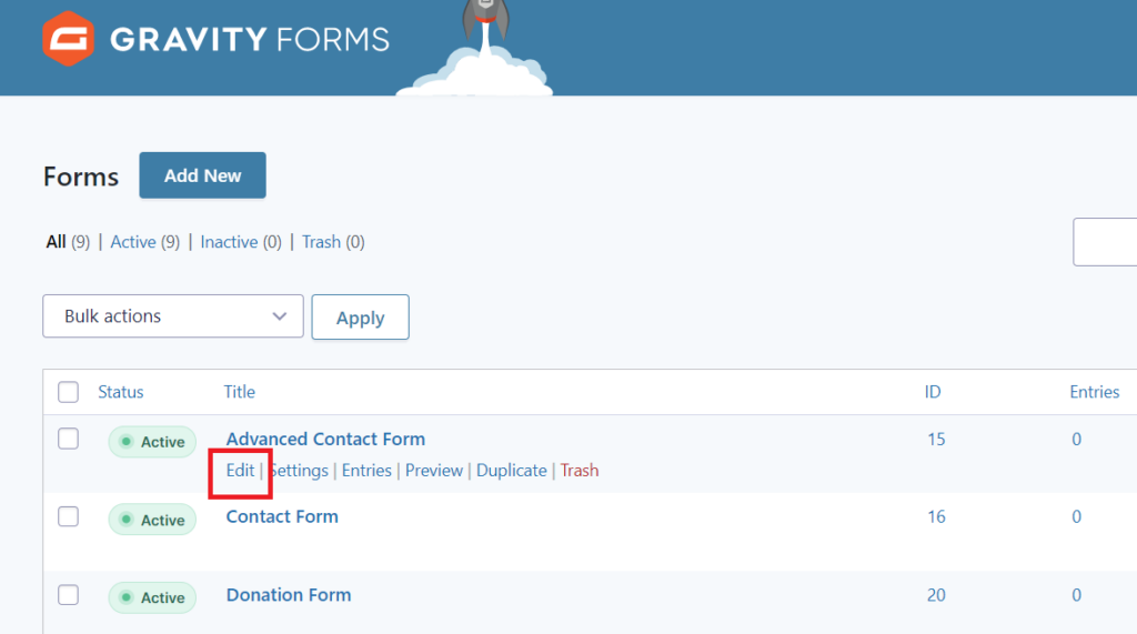 Form edit settings in Gravity Forms