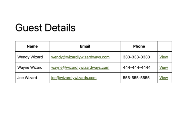 display guest details on the front end using entry blocks