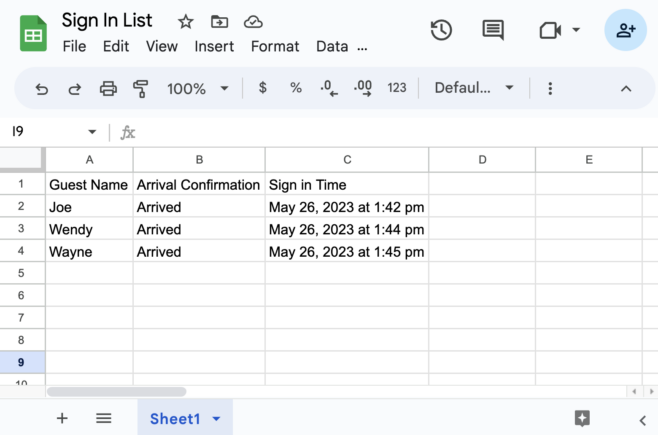 example of event registration process with google sheets