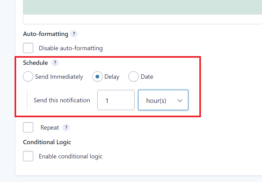 Schedule email notifications with a delay using Gravity Forms Notification Scheduler.