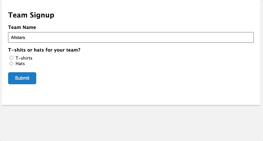 nested forms team signup example