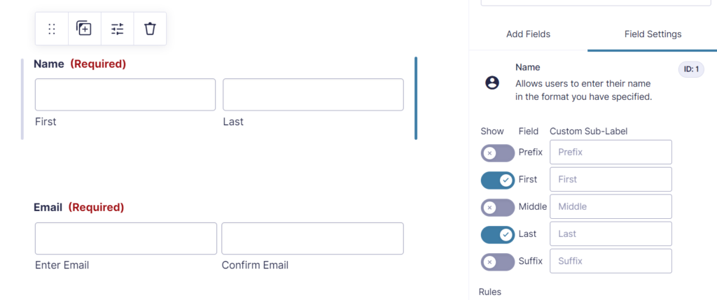 Add a name field in Gravity Forms