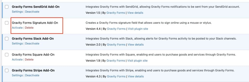 Install and activate Gravity Forms Signature add-on.