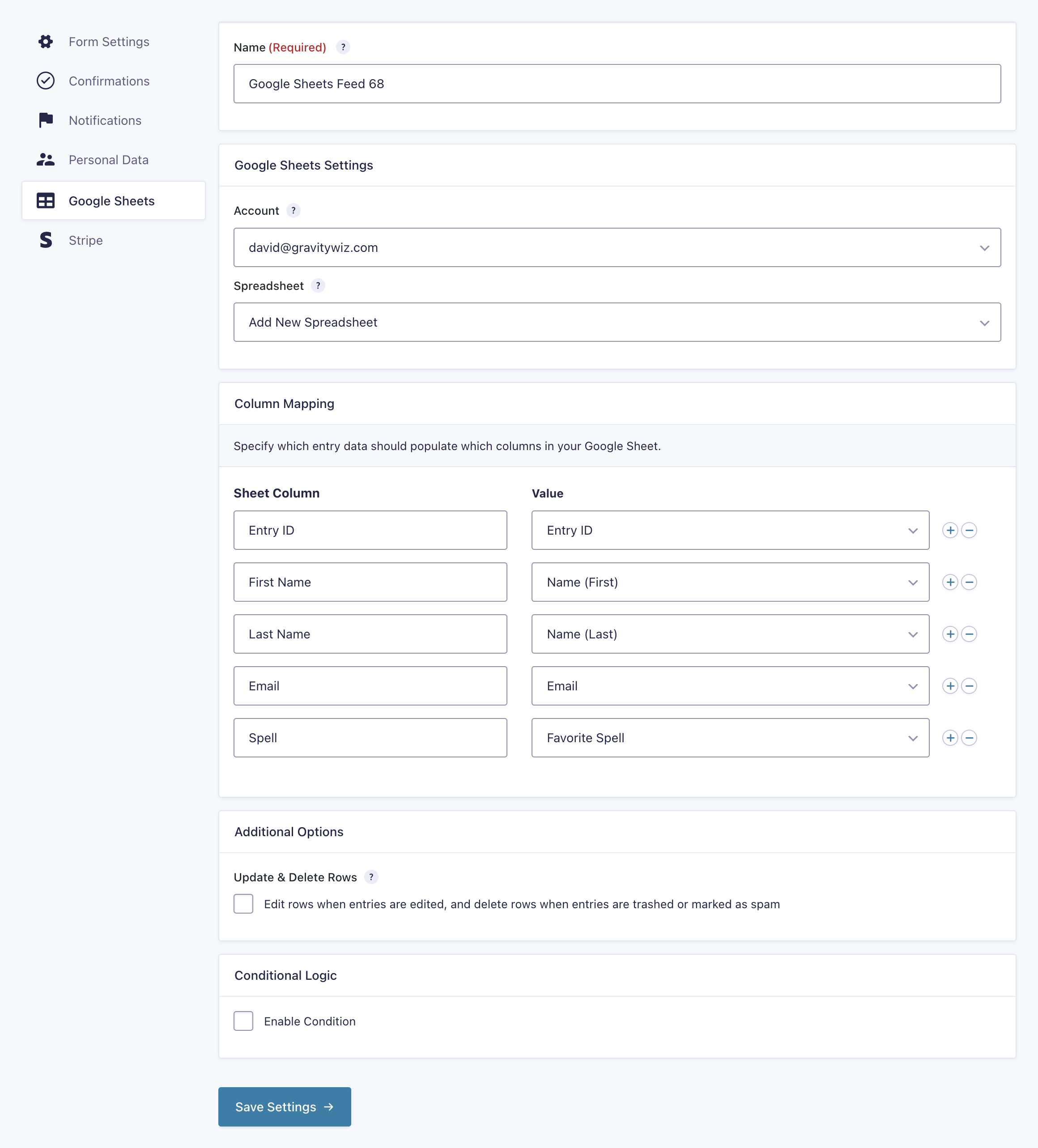 Gravity Forms to Google Sheets Plugin Send Sync Form Data