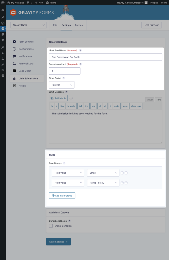 using limit submissions and product configurator to limit by field value