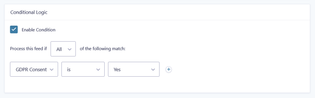 Setting up feed conditional logic for GC MailPoet
