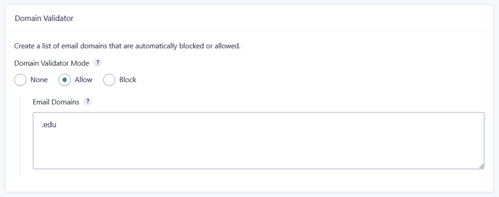 Allowing one top-level domain with GP Email Validator's "Allow" domain validator.