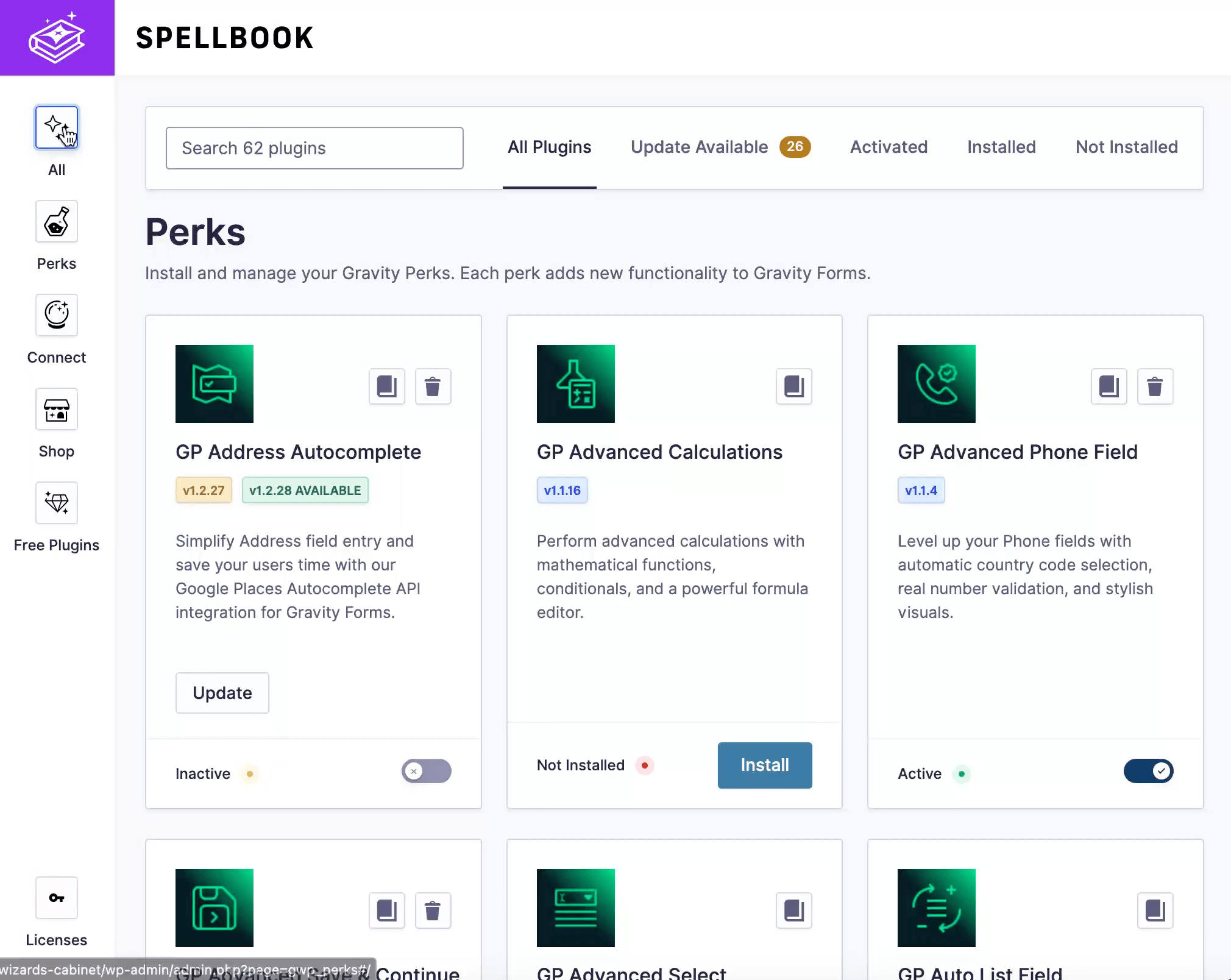 Navigating through all suites in Spellbook.