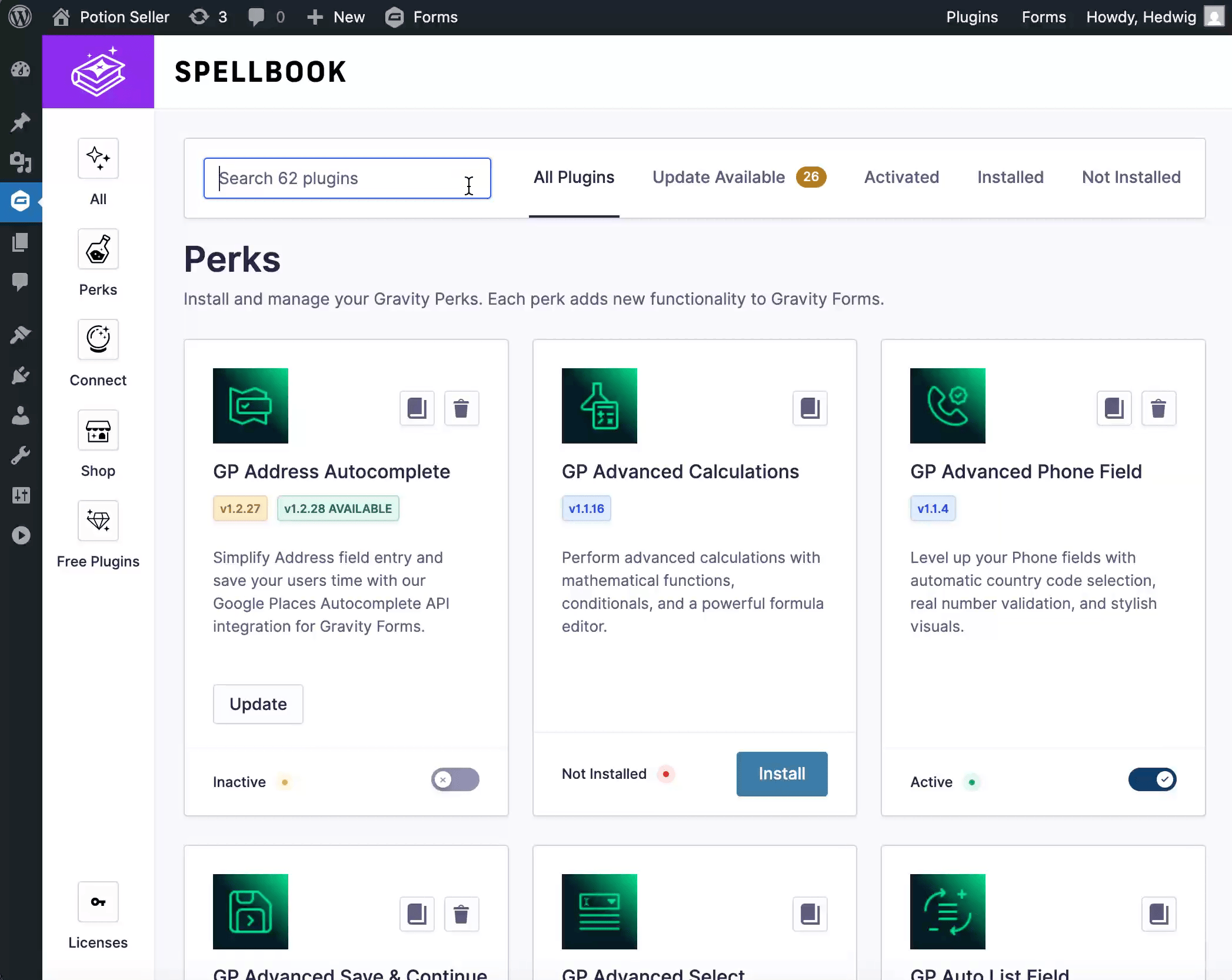 Showing Spellbook's fast search.