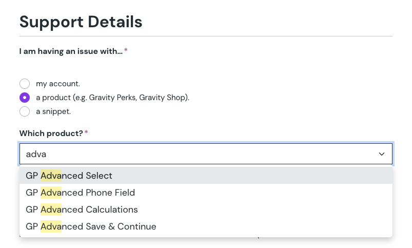 Showing GP Advanced Select's search finding products.