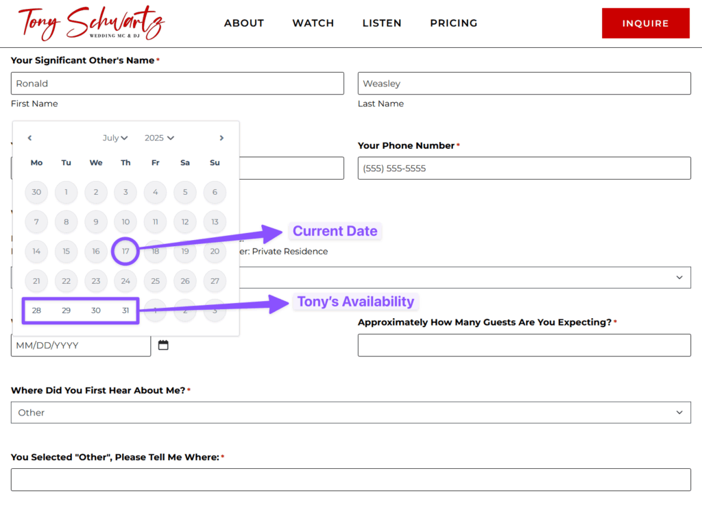 Datepicker displaying available dates automatically.