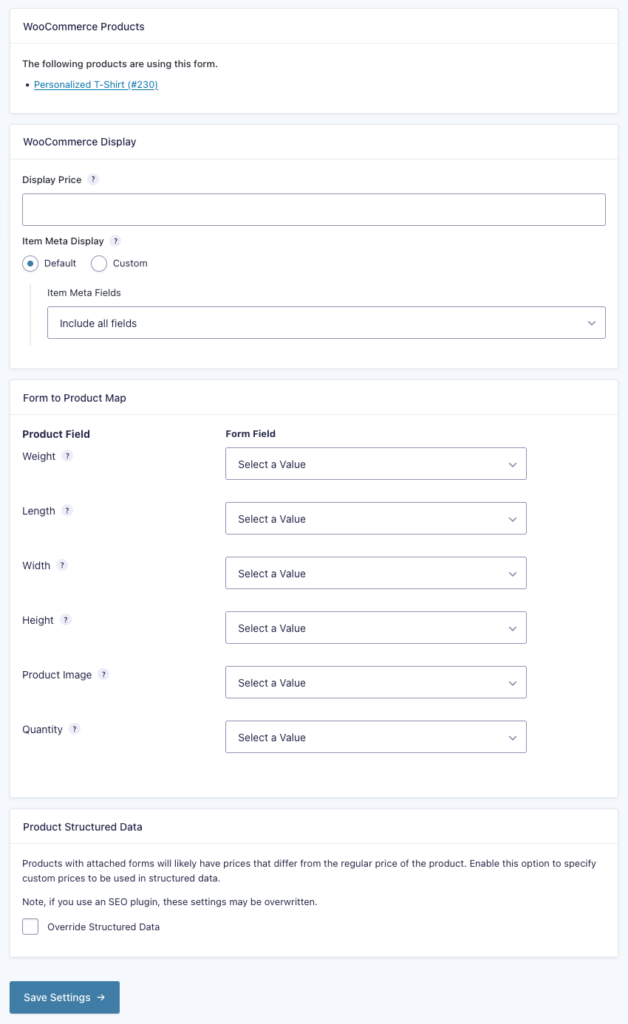 Full settings for Gravity Shop Product Configurator