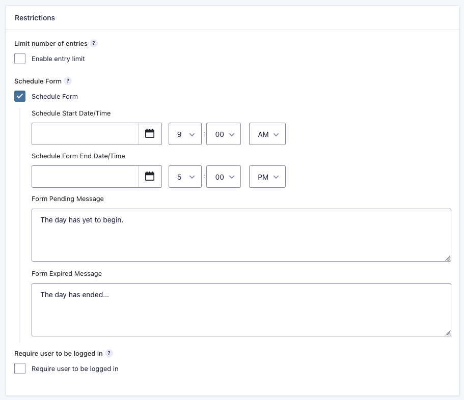 Daily Form Schedule configuration